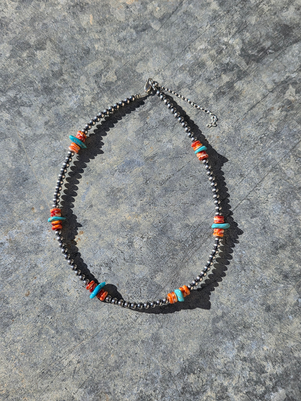 Spiny Oyster, Turquoise & Sterling Pearl Necklace