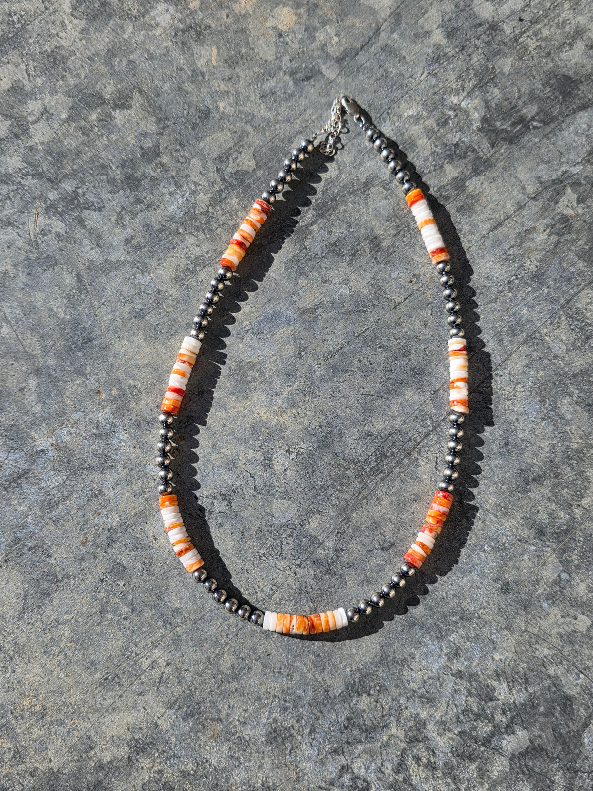 Orange Spiny & Sterling Pearl Necklace