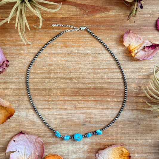 Golden Hills Turquoise & Sterling Silver Pearl Necklace – 16 Inch