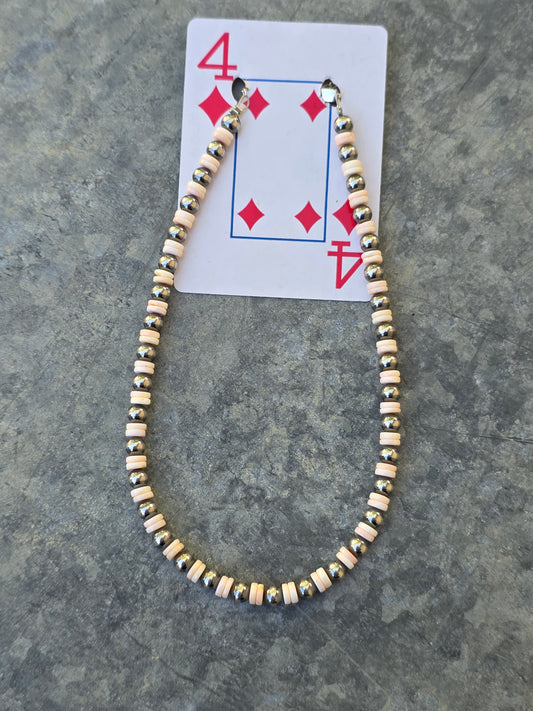 Pink Conch & Sterling Pearl Necklace