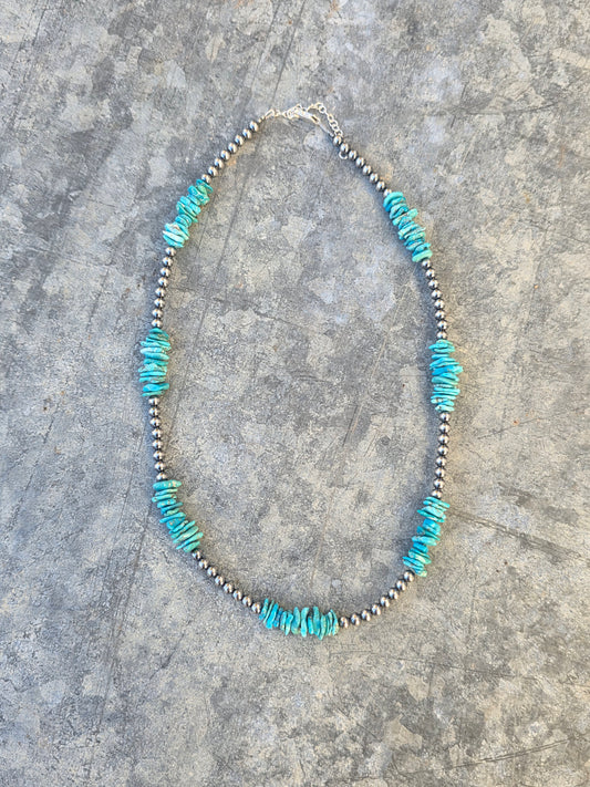 Turquoise Chip & Sterling Pearl Necklace
