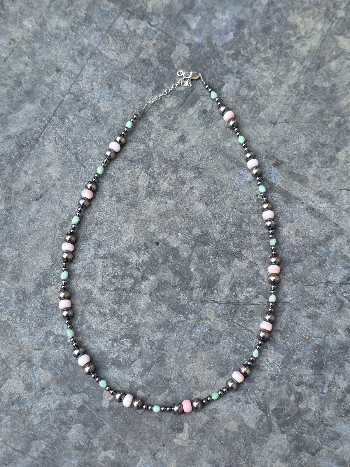 Pink Conch, Turquoise & Sterling Pearl Necklace