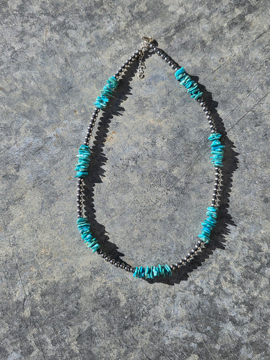 Turquoise Chip & Sterling Pearl Necklace